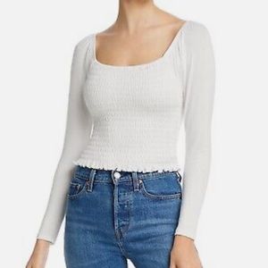 White Aqua Long Sleeve Crop Top